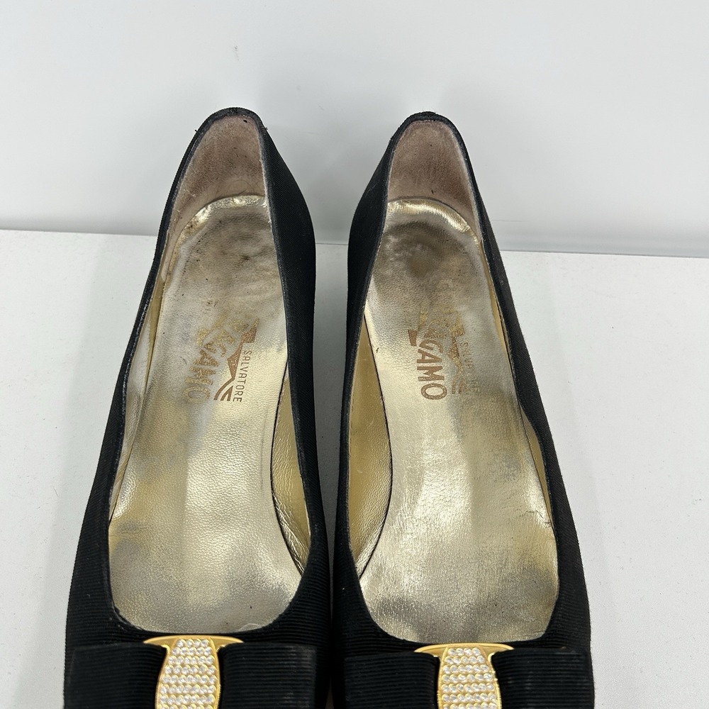 Vintage Salvatore Ferragamo Low Heel Ballet Flats Size 11 AAAA Rhinestone Bow - Picture 4 of 10